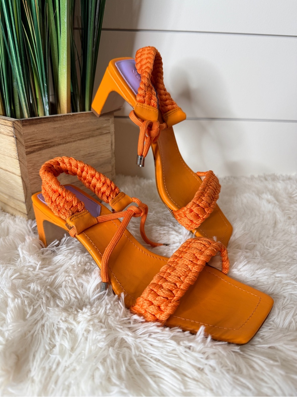 Schutz Blair Braided Rope Ankle Tie Colorful Heel Sandals Orange Size 8.5 - Picture 3 of 9